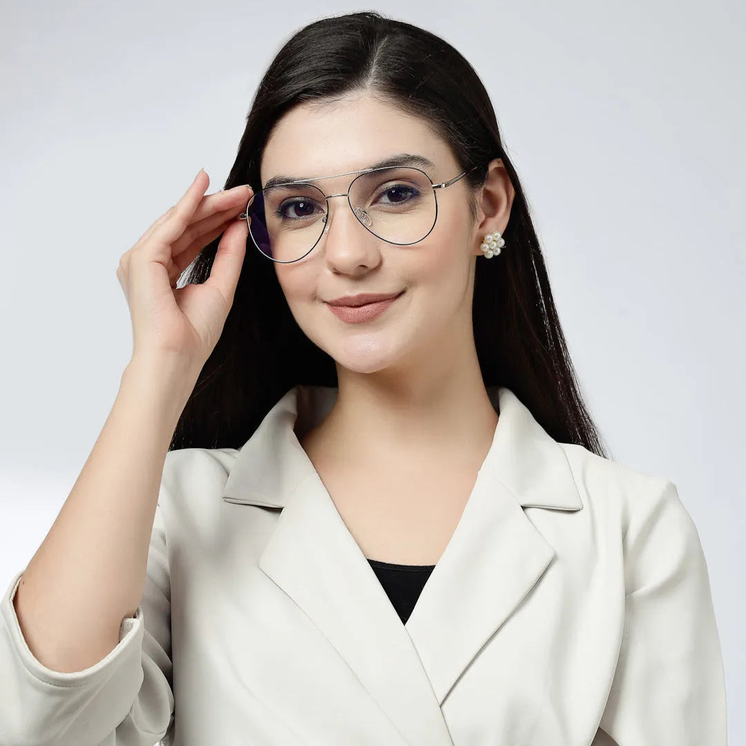 Gravion | Silver & Black Medium Full Rim Aviator Computer Glasses for Men & Women [Blue Block]