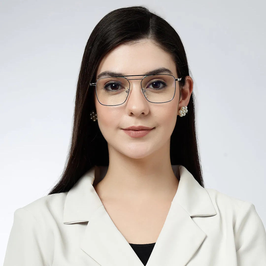 Neuron | Black & Silver Medium Full Rim RECTANGLE Computer Glasses for Men & Women [Blue Block]