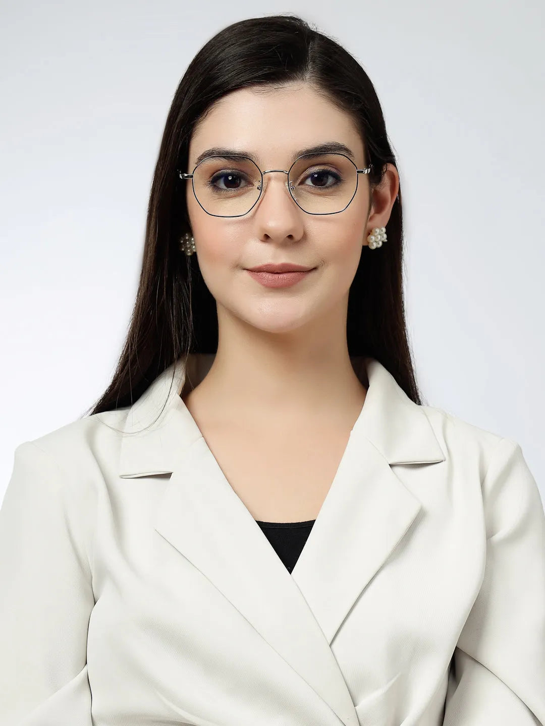 Dravon | Silver & Black Medium Full Rim Hexagonal Computer Glasses for Men & Women [Blue Block]