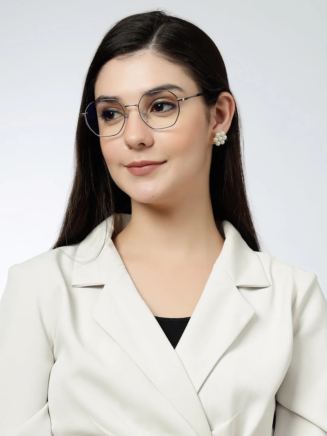 Dravon | Silver & Black Medium Full Rim Hexagonal Computer Glasses for Men & Women [Blue Block]