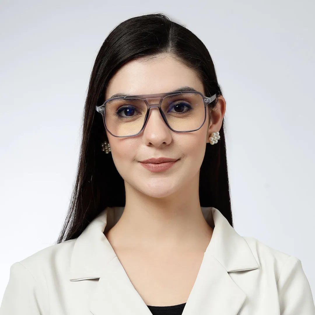 Lumnos | Grey Medium Full Rim Square Computer Glasses for Men & Women [Blue Block]