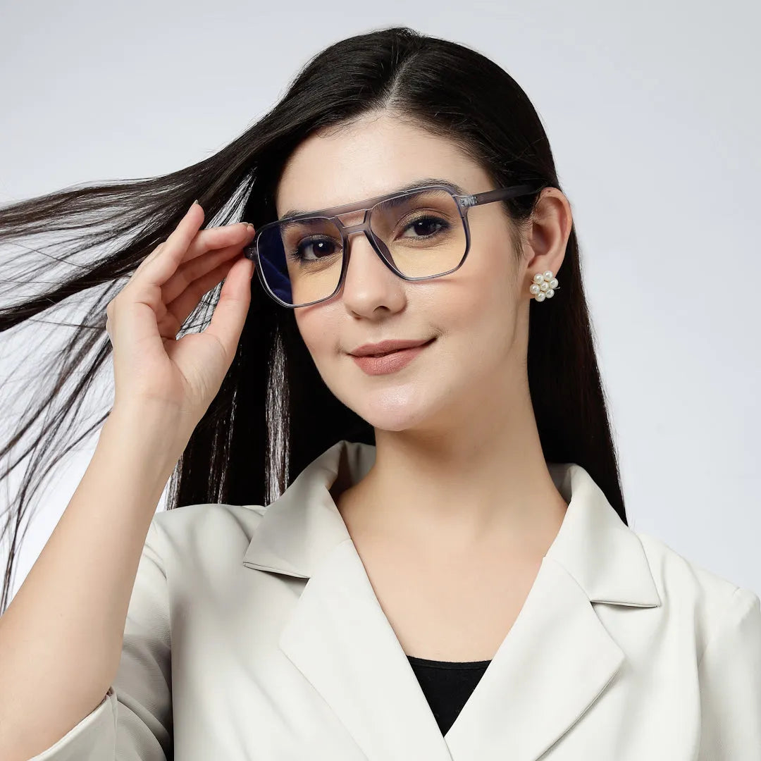 Lumnos | Grey Medium Full Rim Square Computer Glasses for Men & Women [Blue Block]