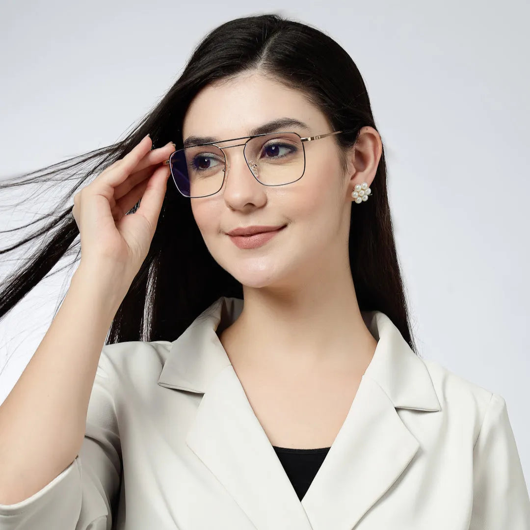 Neuron | Black & Golden Medium Full Rim RECTANGLE Computer Glasses for Men & Women [Blue Block]