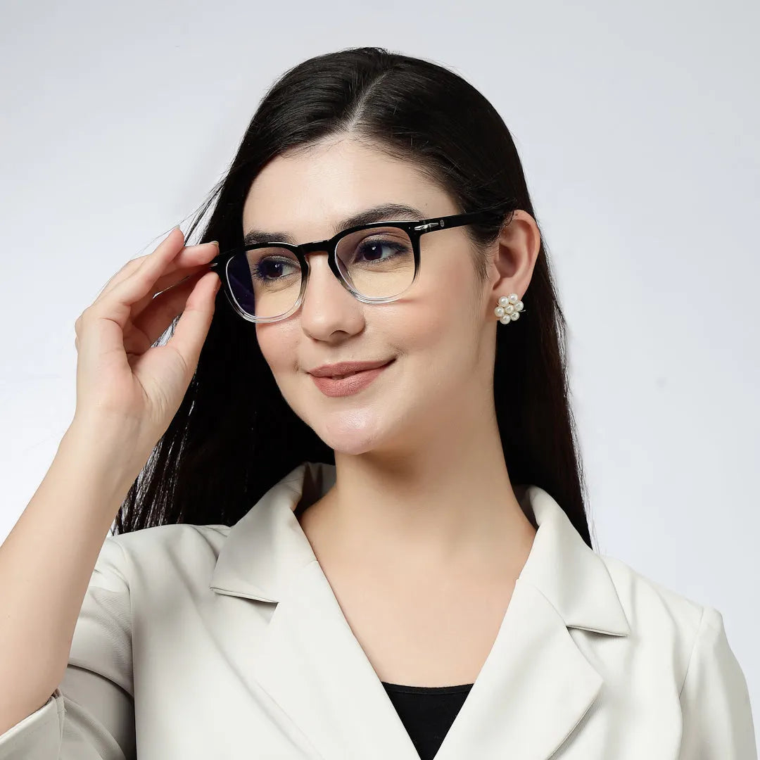 Rivena | Gradient Black Small Full Rim Square Computer Glasses for Men & Women [Blue Block]