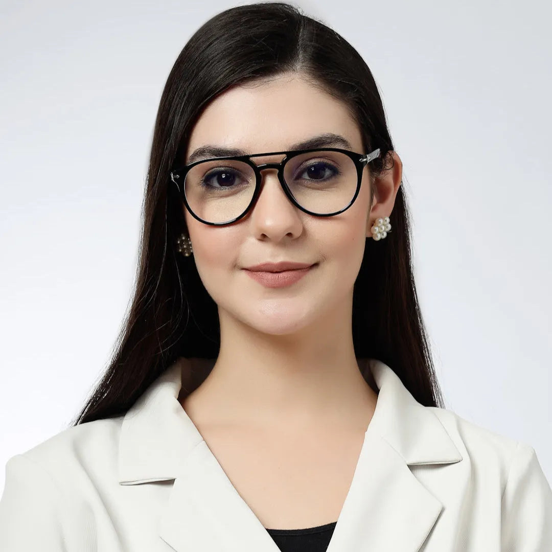 Arcane | Black Small Full Rim Aviator with Lock Side Hinges Computer Glasses for Men & Women [Blue Block]