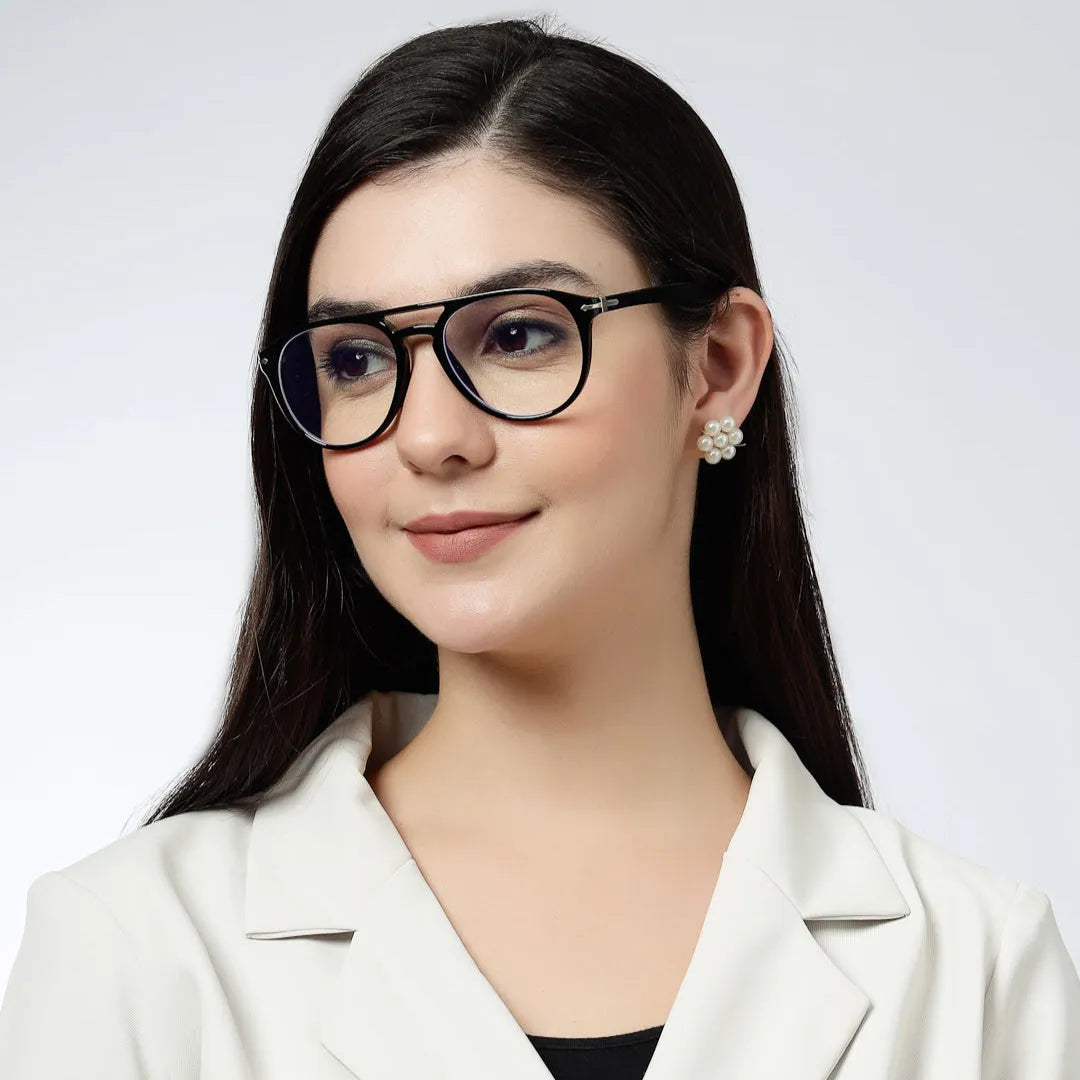 Arcane | Black Small Full Rim Aviator with Lock Side Hinges Computer Glasses for Men & Women [Blue Block]