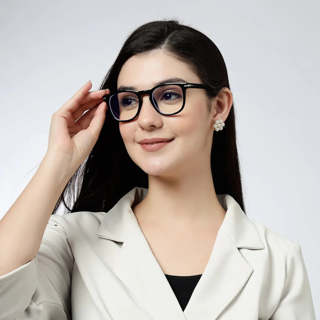 Rivena | Black Small Full Rim Square Computer Glasses for Men & Women [Blue Block]