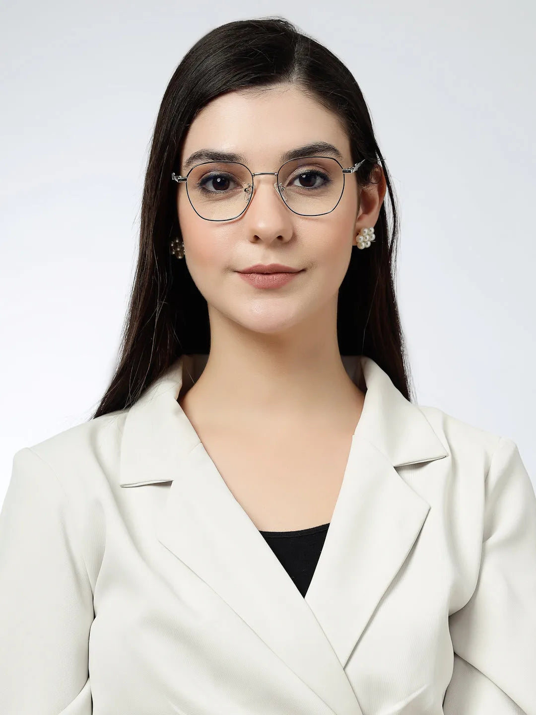 Frostis | Black & Silver Small Full Rim Hexagonal Computer Glasses for Men & Women [Blue Block]