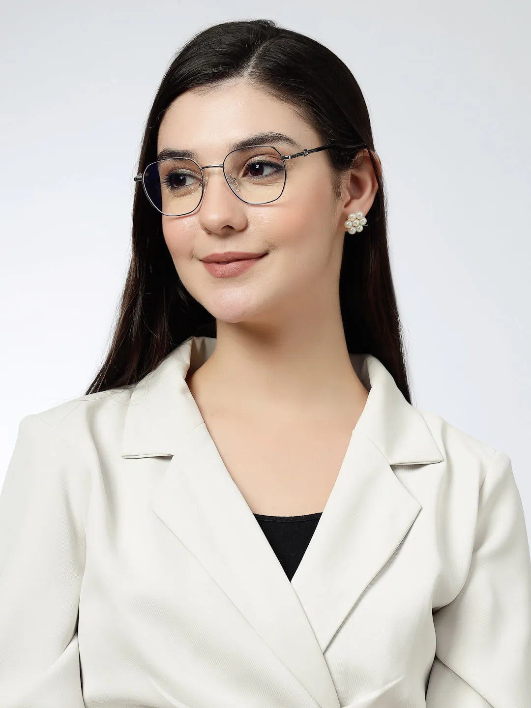 Frostis | Black & Silver Small Full Rim Hexagonal Computer Glasses for Men & Women [Blue Block]