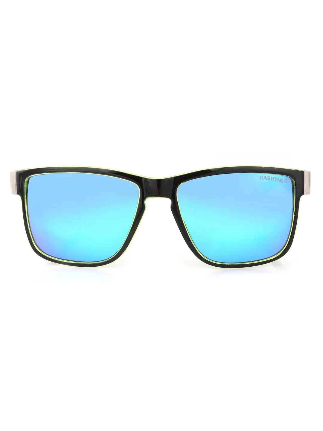 Pyronis | Black & Green Small Full Rim Square Sunglasses for Men [Polarized]