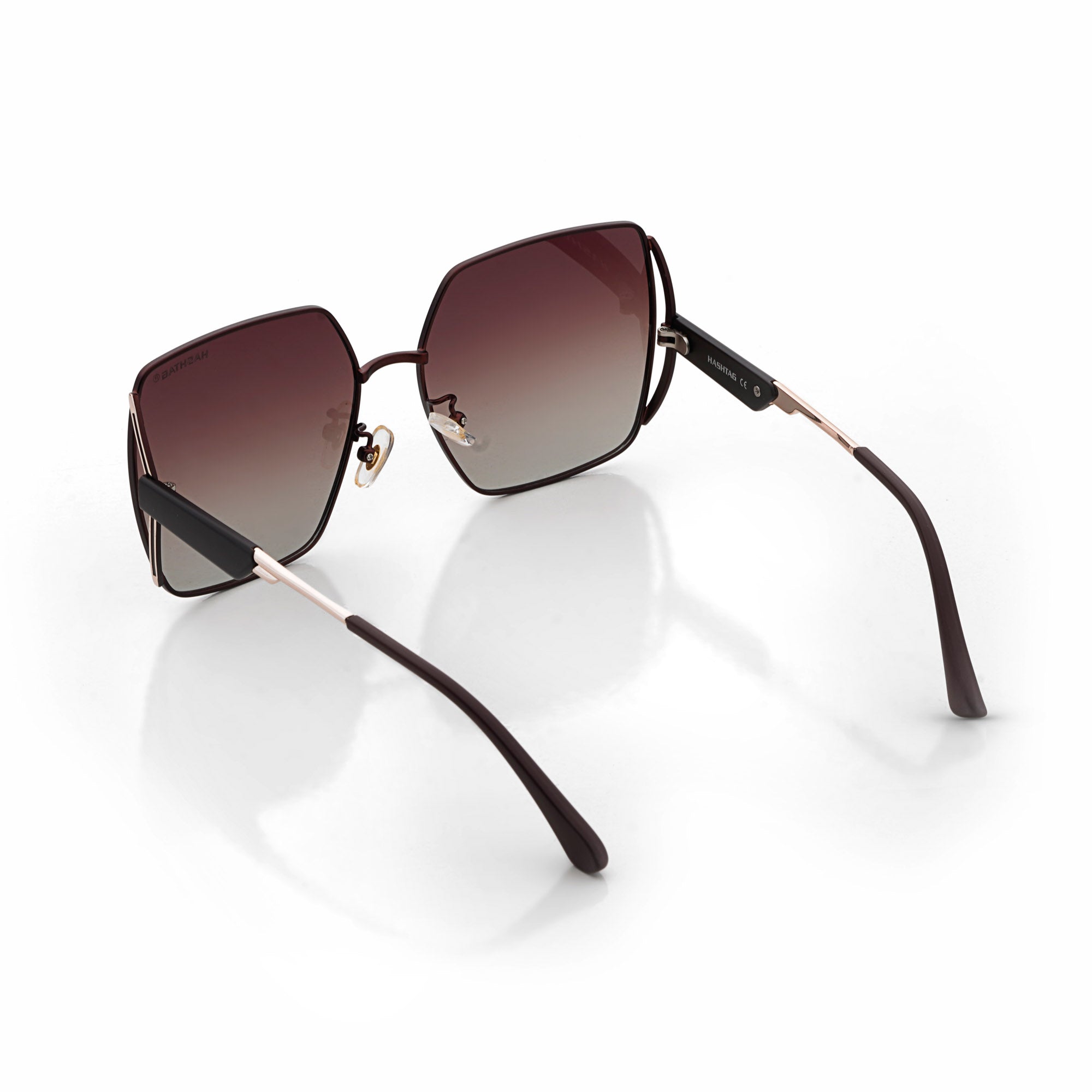 D-DIVA | Gradient Brown Large Half Rim Square Sunglasses for Women [Polarized]