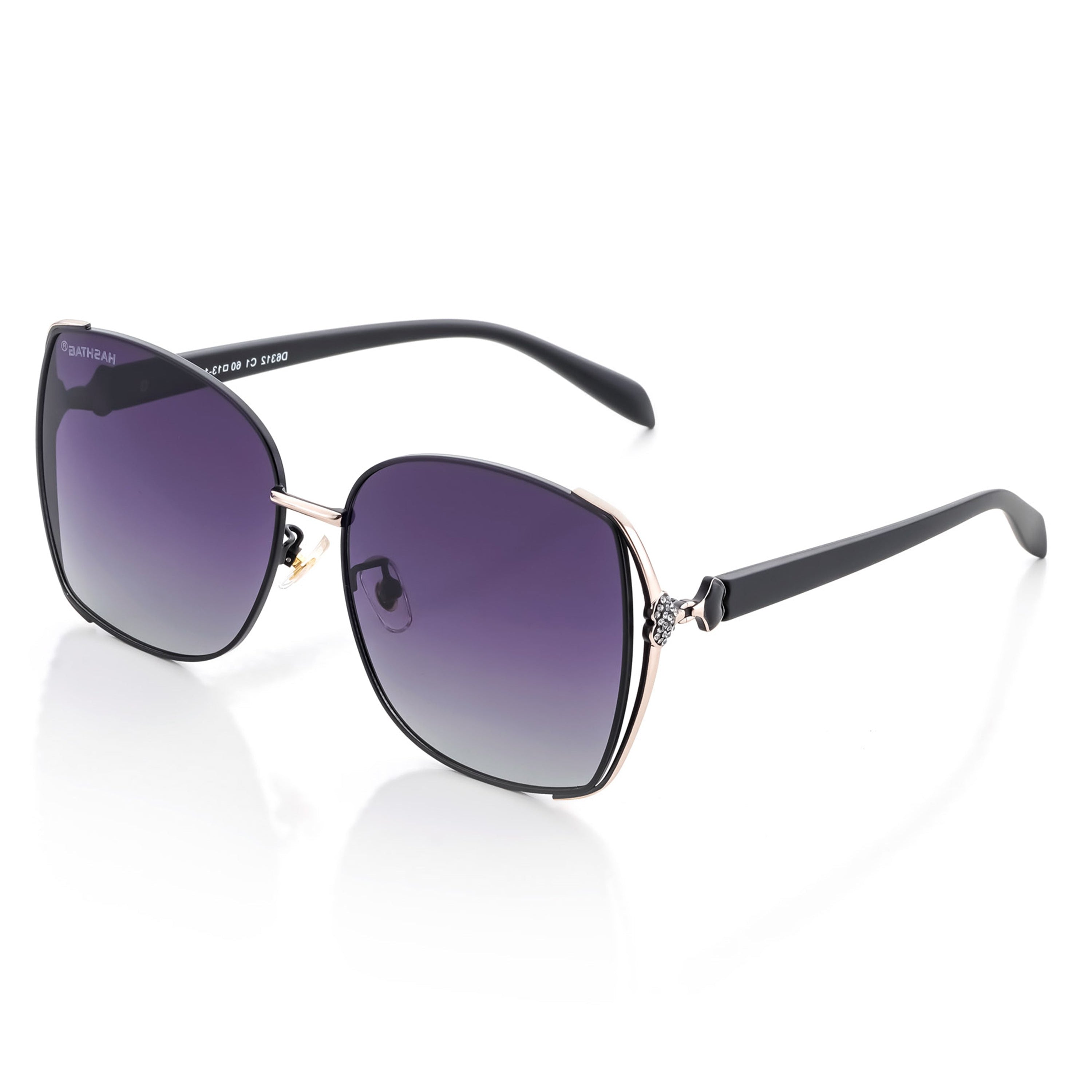 HEARTS | Black & Golden Large Full Rim Square Sunglasses for Women [Polarized]