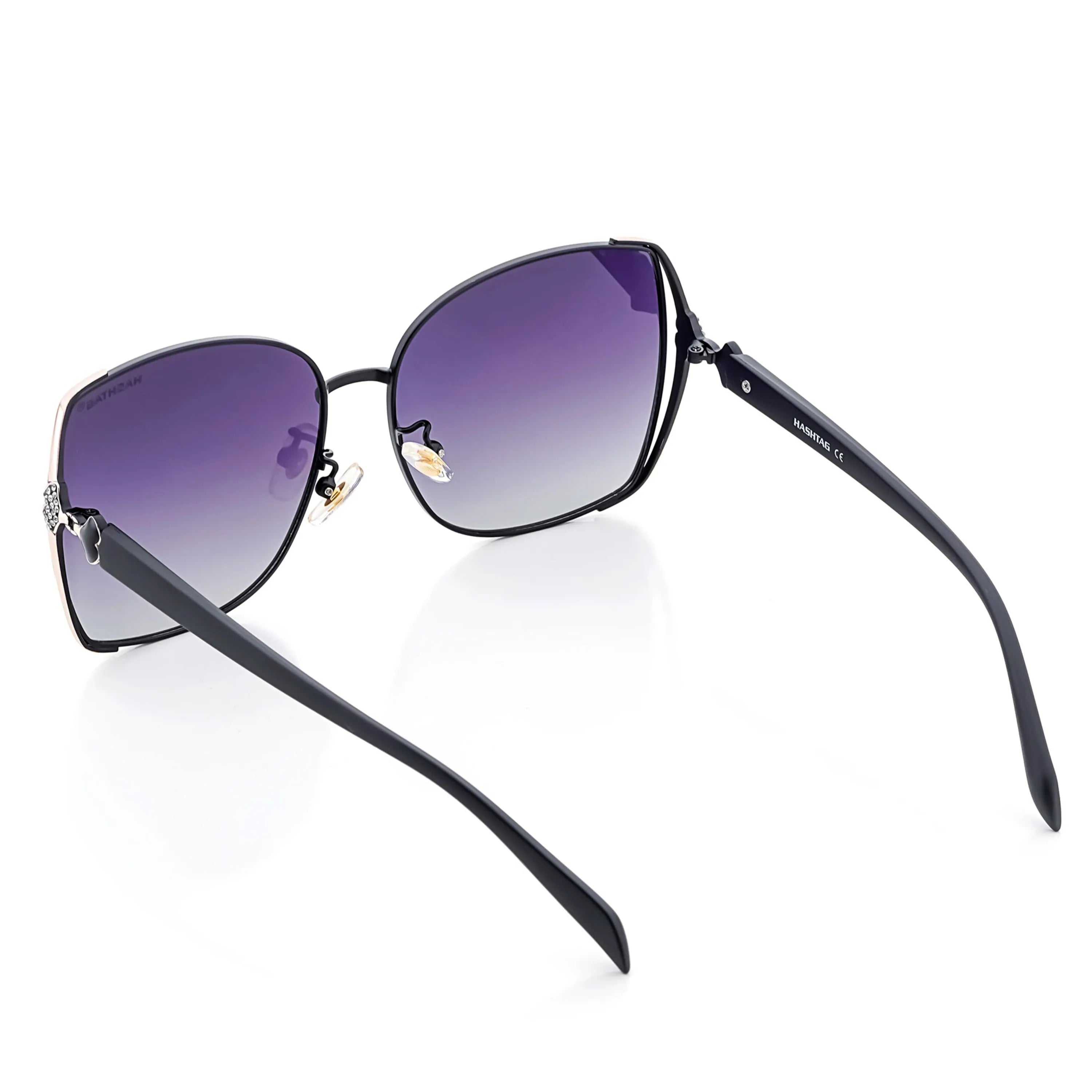 HEARTS | Black & Golden Large Full Rim Square Sunglasses for Women [Polarized]