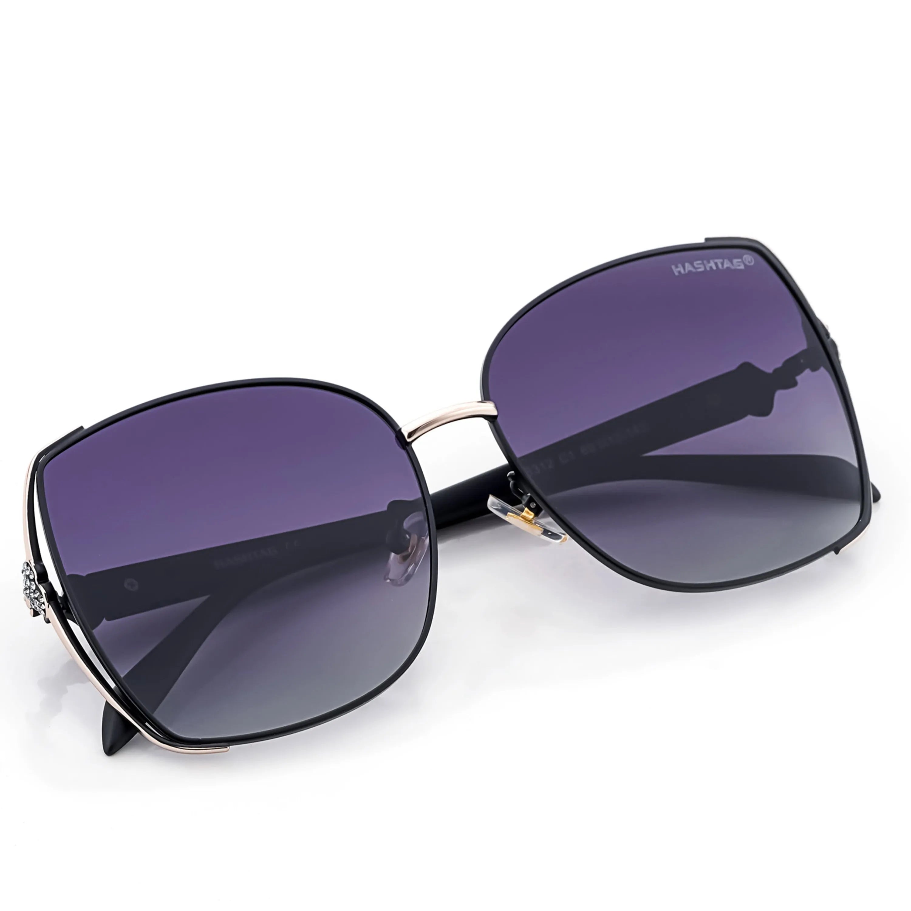 HEARTS | Black & Golden Large Full Rim Square Sunglasses for Women [Polarized]