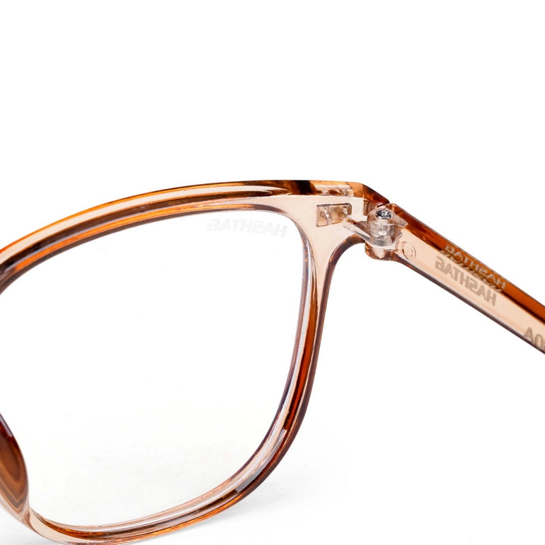 HASHTAG Blue Block Wayfarer Polycarbonate Transparent Eyeglasses for Men and Women -AB13-A08-Brown