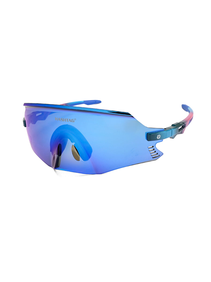 Saelor | Blue Large Full Rim Shield Sports Sunglasses for Men & Women [UV-protected]