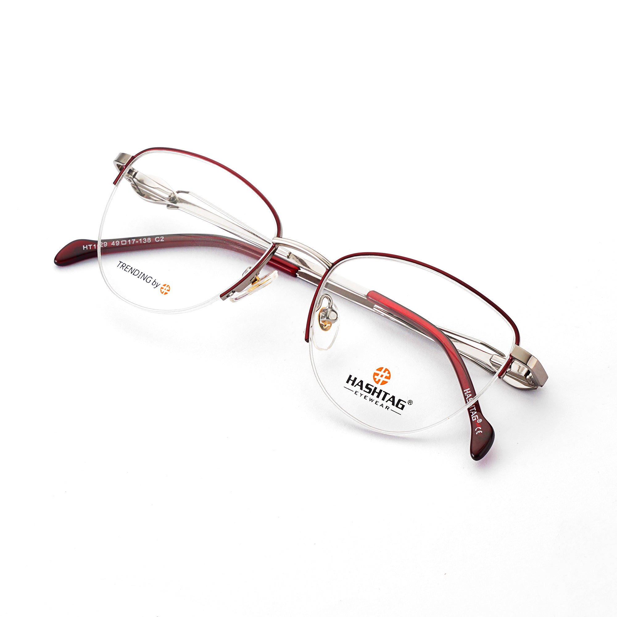 Exclusive Oval Eyeglasses for women with Antique Design and Craftsmanship-Handmade-Double Color-HT1029-C2 Maroon Silver