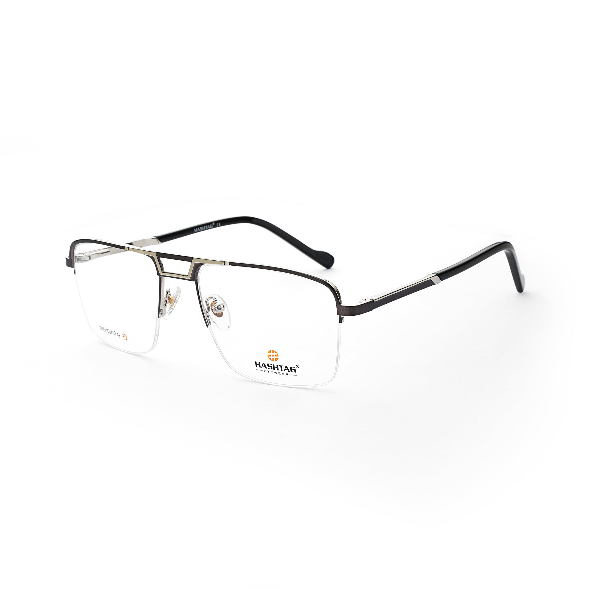 Exclusive Sqaure Eyeglasses For Men with Classic Design And Craftsmanship-Handmade-Double Color-HT1012-C3 Black Silver