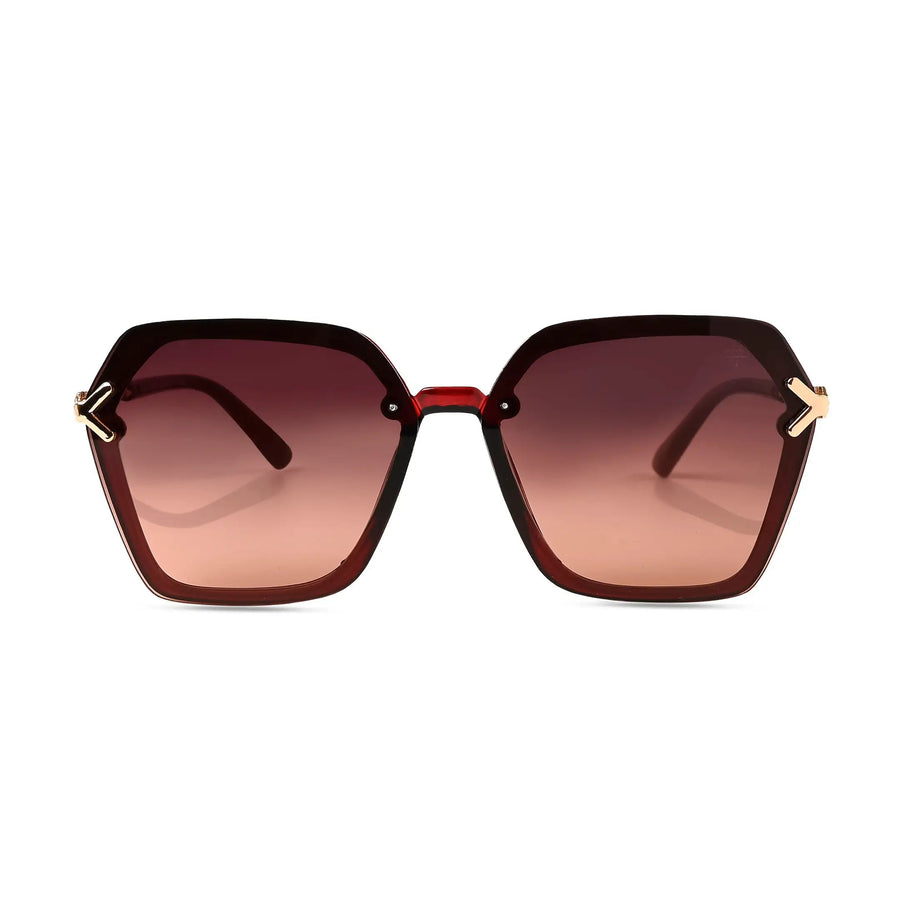 Veilion | Brown Medium Full Rim Hexagonal Sunglasses for Women [UV-protected]