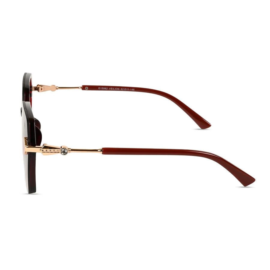 Veilion | Brown Medium Full Rim Hexagonal Sunglasses for Women [UV-protected]