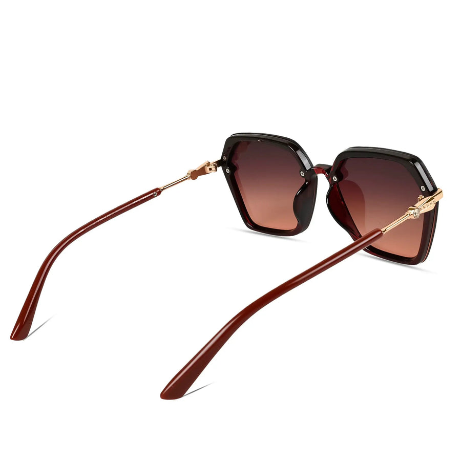 Veilion | Brown Medium Full Rim Hexagonal Sunglasses for Women [UV-protected]