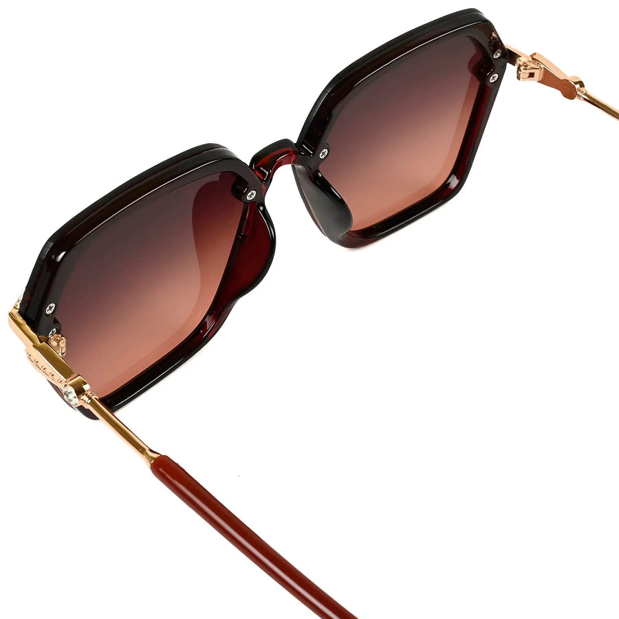 Veilion | Brown Medium Full Rim Hexagonal Sunglasses for Women [UV-protected]