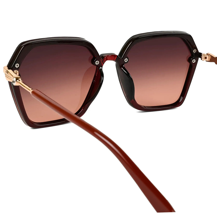 Veilion | Brown Medium Full Rim Hexagonal Sunglasses for Women [UV-protected]