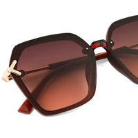 Veilion | Brown Medium Full Rim Hexagonal Sunglasses for Women [UV-protected]