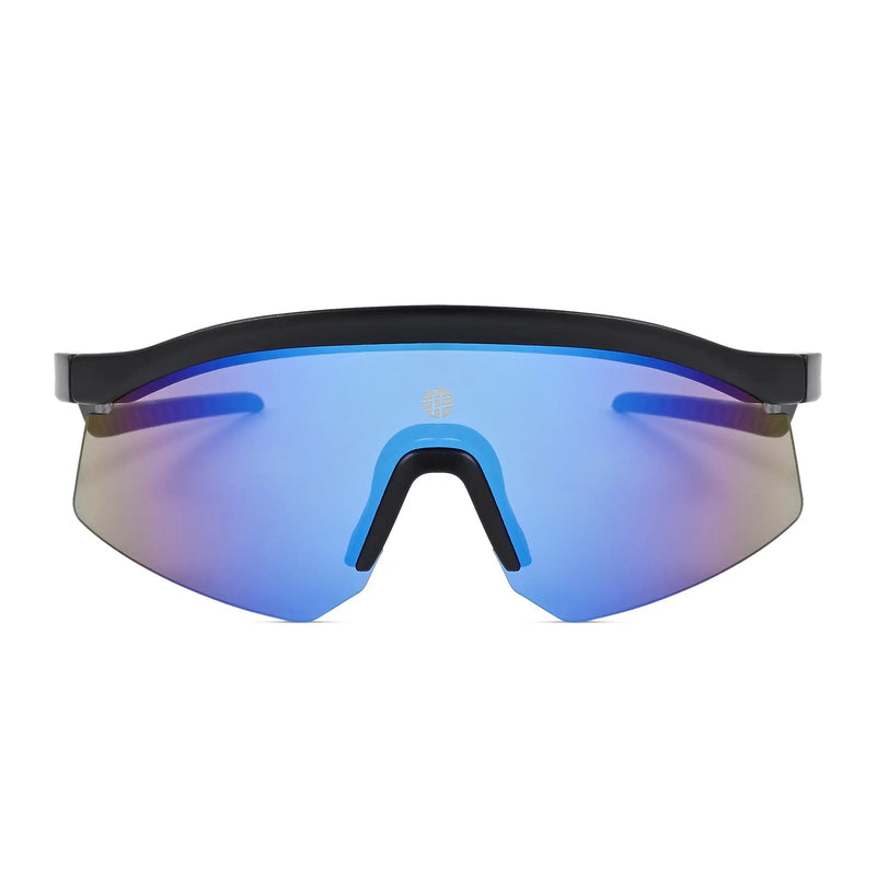 KINETIC | Black & Grey Medium Half Rim Shield Sports Sunglasses for Men & Women [UV-protected]