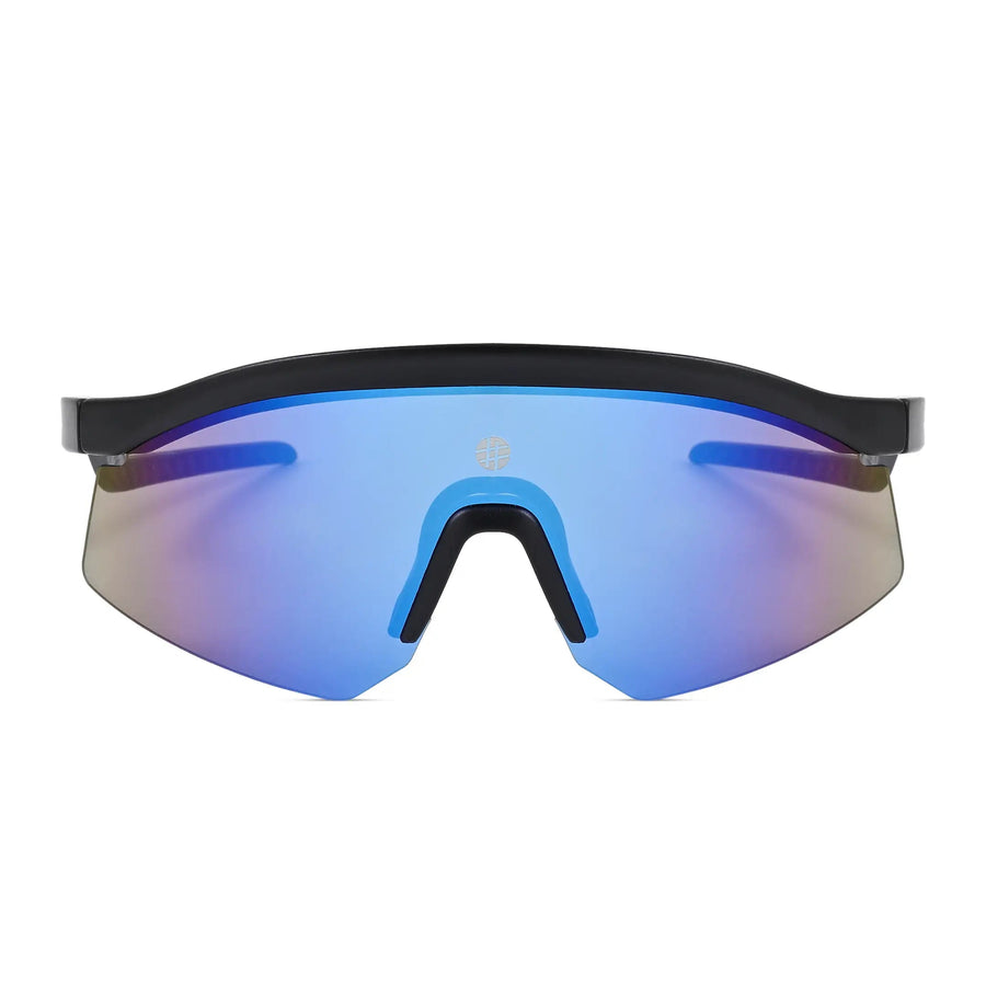 KINETIC | Black & Grey Medium Half Rim Shield Sports Sunglasses for Men & Women [UV-protected]