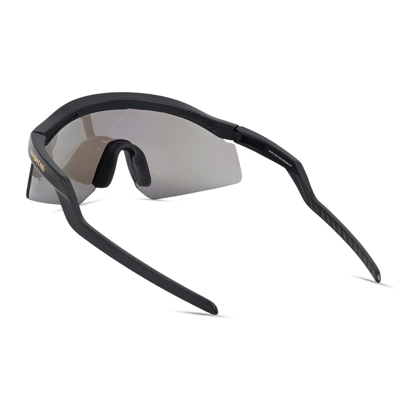 KINETIC | Black & Grey Medium Half Rim Shield Sports Sunglasses for Men & Women [UV-protected]