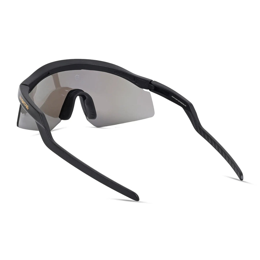 KINETIC | Black & Grey Medium Half Rim Shield Sports Sunglasses for Men & Women [UV-protected]