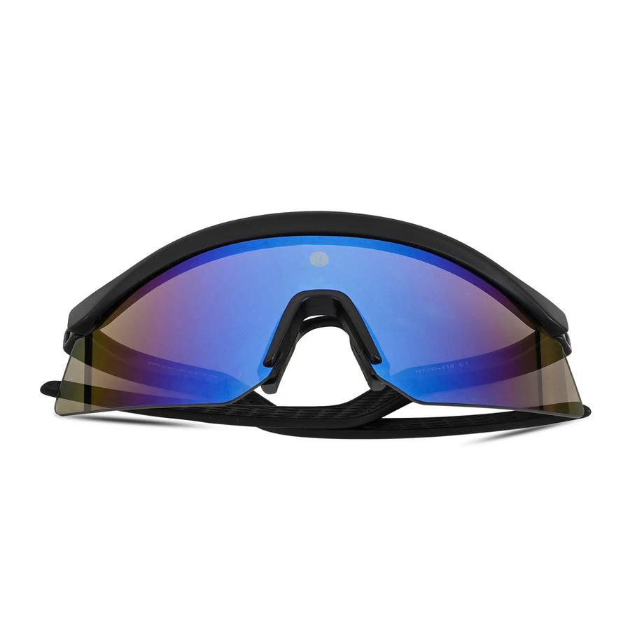KINETIC | Black & Grey Medium Half Rim Shield Sports Sunglasses for Men & Women [UV-protected]