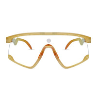 Pulse | Transparent Green Large Half Rim Shield Sports Sunglasses for Men & Women [MIRRORED]