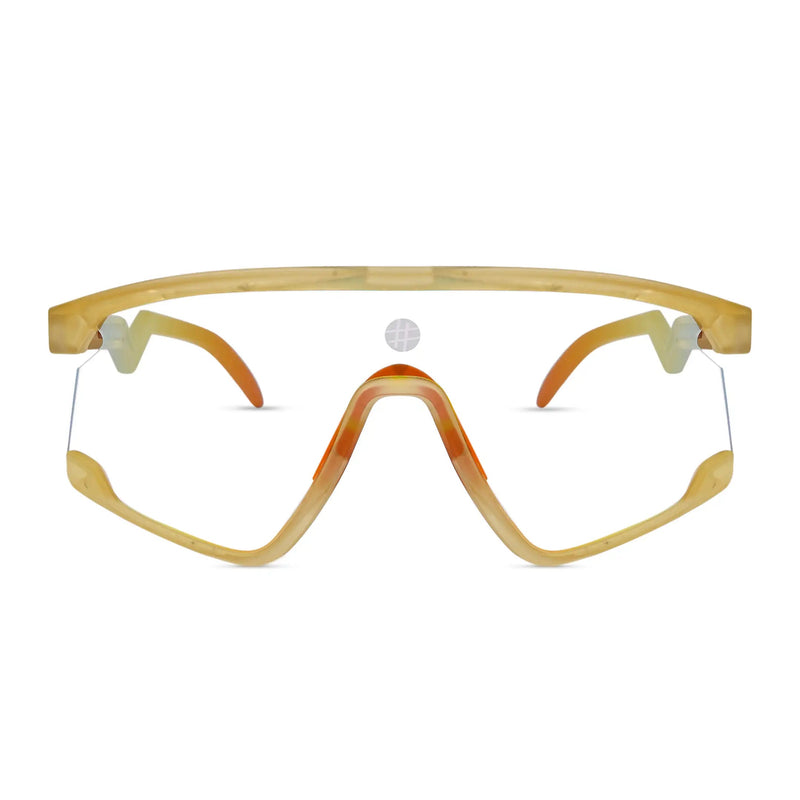 Pulse | Transparent Green Large Half Rim Shield Sports Sunglasses for Men & Women [MIRRORED]