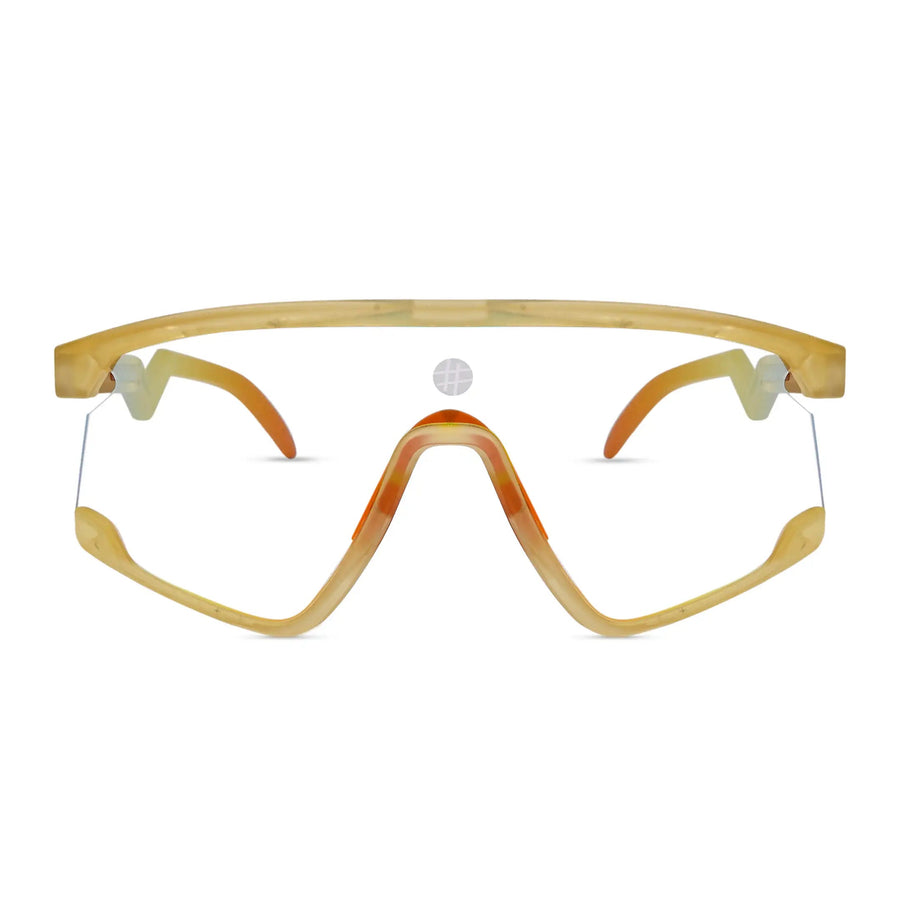 Pulse | Transparent Green Large Half Rim Shield Sports Sunglasses for Men & Women [MIRRORED]