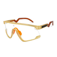 Pulse | Transparent Green Large Half Rim Shield Sports Sunglasses for Men & Women [MIRRORED]