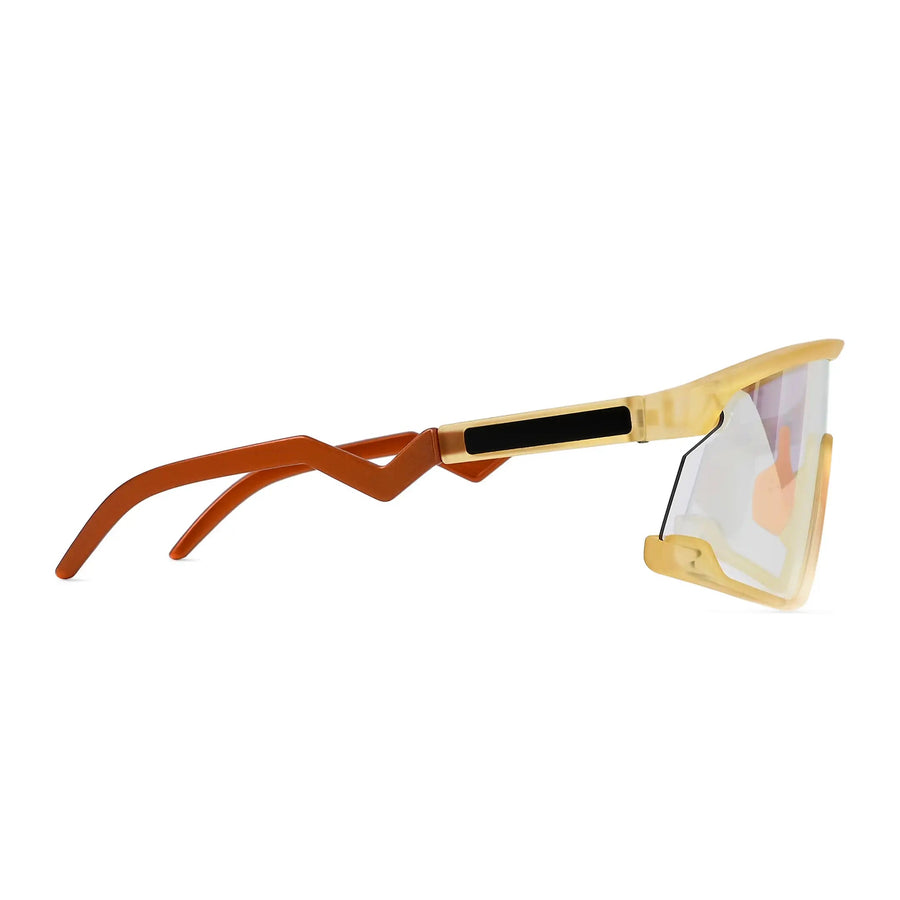 Pulse | Transparent Green Large Half Rim Shield Sports Sunglasses for Men & Women [MIRRORED]
