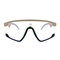 Pulse | Cream & Black Large Half Rim Shield Sports Sunglasses for Men & Women [MIRRORED]
