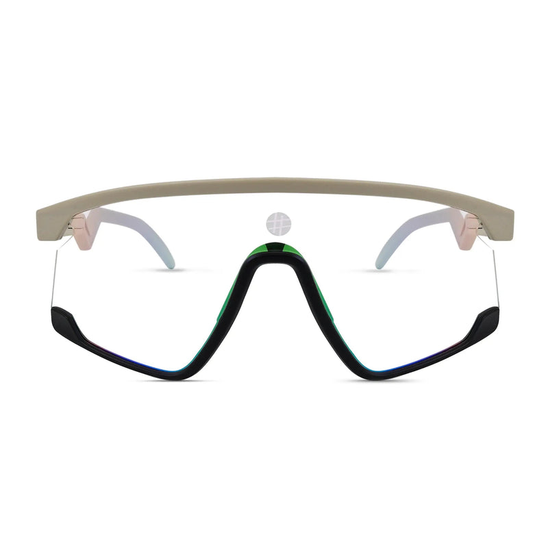 Pulse | Cream & Black Large Half Rim Shield Sports Sunglasses for Men & Women [MIRRORED]