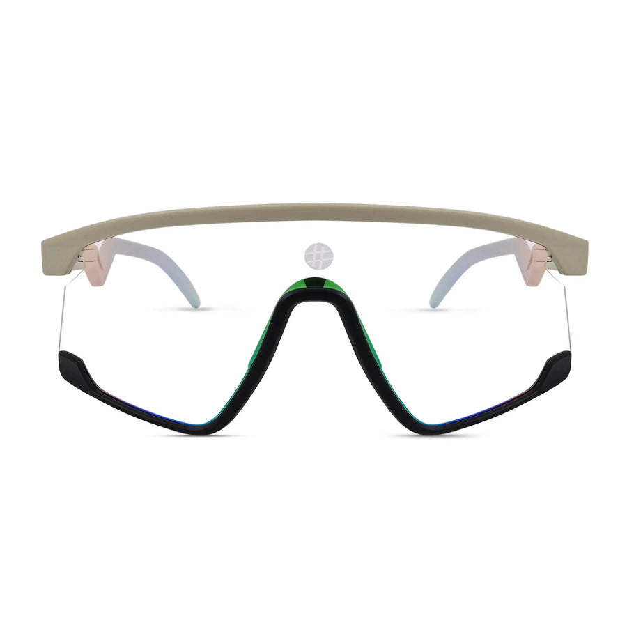 Pulse | Cream & Black Large Half Rim Shield Sports Sunglasses for Men & Women [MIRRORED]