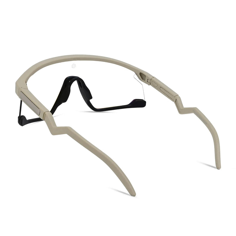 Pulse | Cream & Black Large Half Rim Shield Sports Sunglasses for Men & Women [MIRRORED]