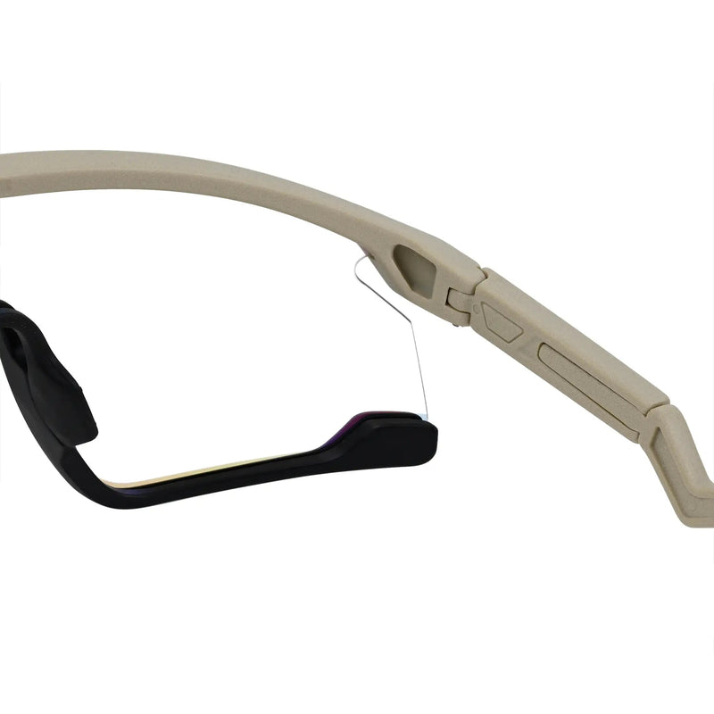 Pulse | Cream & Black Large Half Rim Shield Sports Sunglasses for Men & Women [MIRRORED]