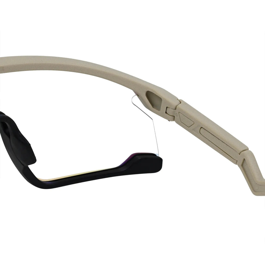Pulse | Cream & Black Large Half Rim Shield Sports Sunglasses for Men & Women [MIRRORED]