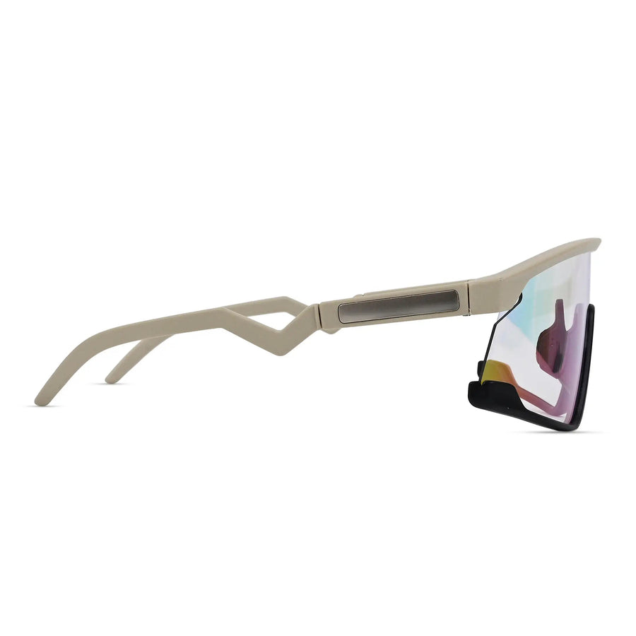 Pulse | Cream & Black Large Half Rim Shield Sports Sunglasses for Men & Women [MIRRORED]