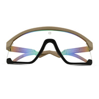 Pulse | Cream & Black Large Half Rim Shield Sports Sunglasses for Men & Women [MIRRORED]