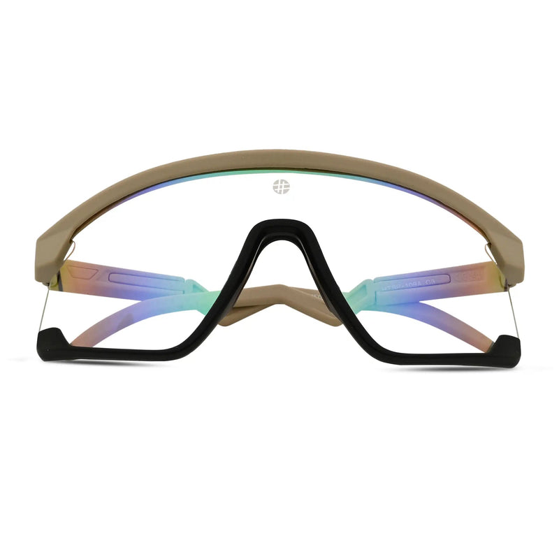Pulse | Cream & Black Large Half Rim Shield Sports Sunglasses for Men & Women [MIRRORED]