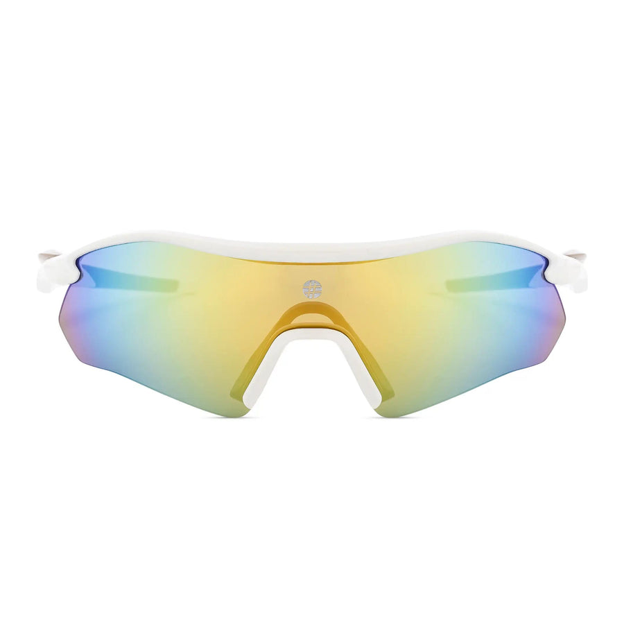 Falcon | White Large Half Rim Shield Sports Sunglasses for Men & Women [Mirrored]