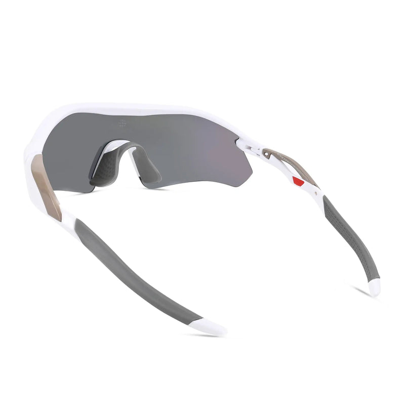 Falcon | White Large Half Rim Shield Sports Sunglasses for Men & Women [Mirrored]
