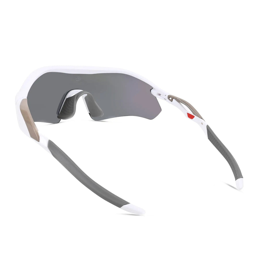 Falcon | White Large Half Rim Shield Sports Sunglasses for Men & Women [Mirrored]